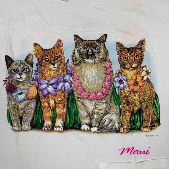 VTG Prints of Tails Maui Clothing Co Hula Cats Pocket T Shirt Loft *Read* - OS - Picture 3 of 8